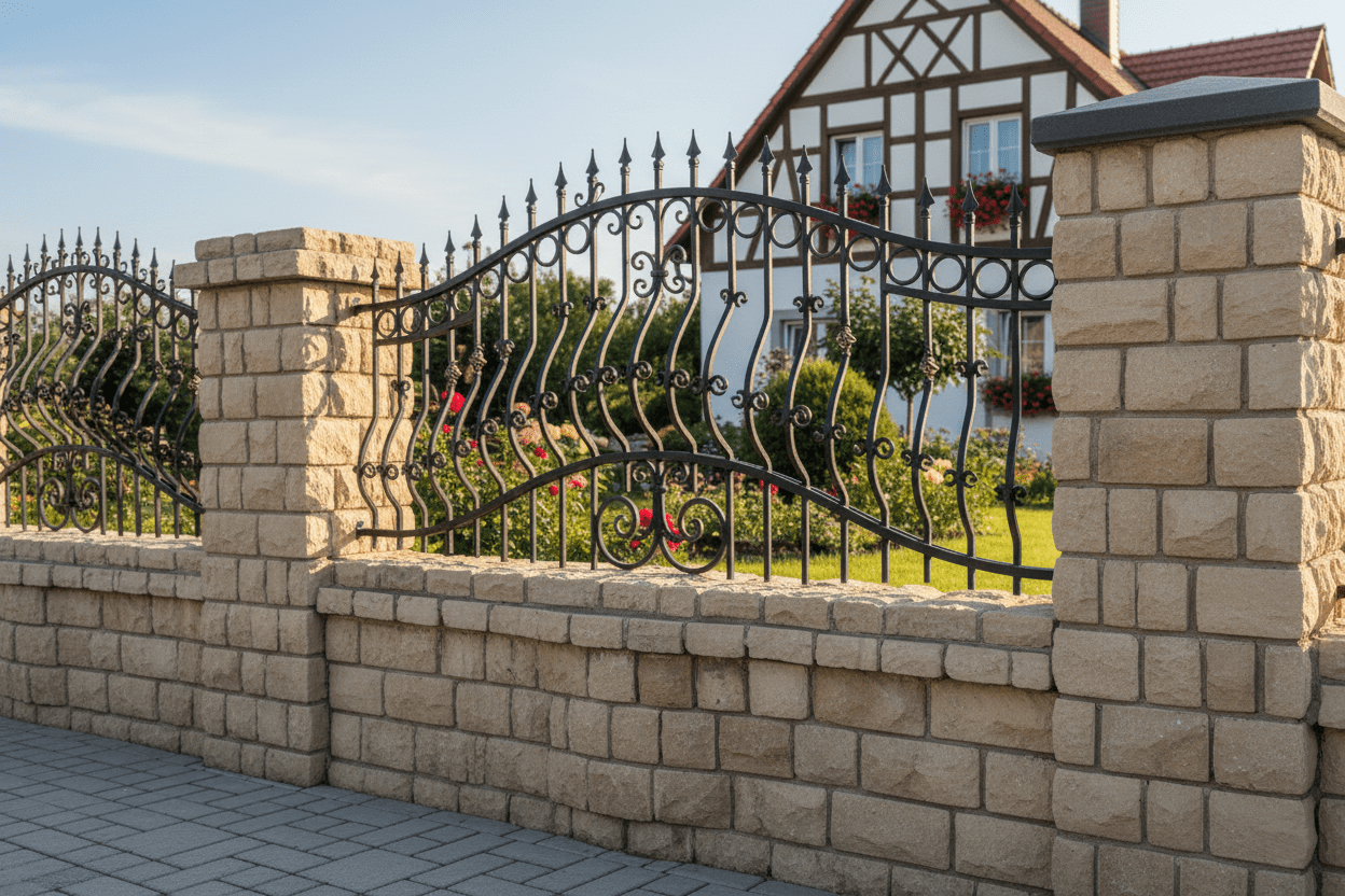 Geschmiedeter Zaun mit geschwungenen Ornamenten
