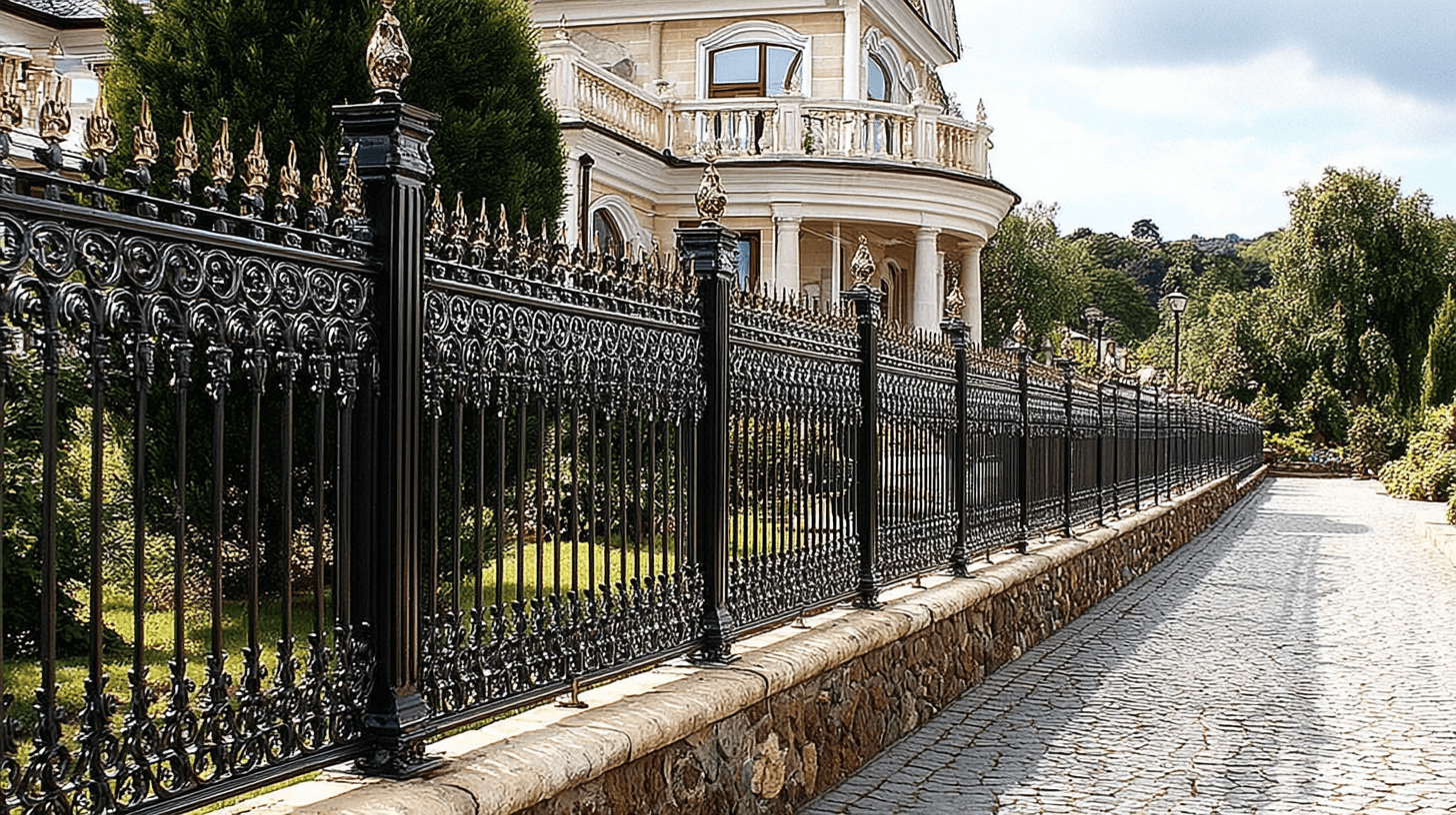 Luxuriöser Schmiedezaun mit Goldverzierung